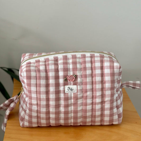 Pink Gingham Makeup Bag