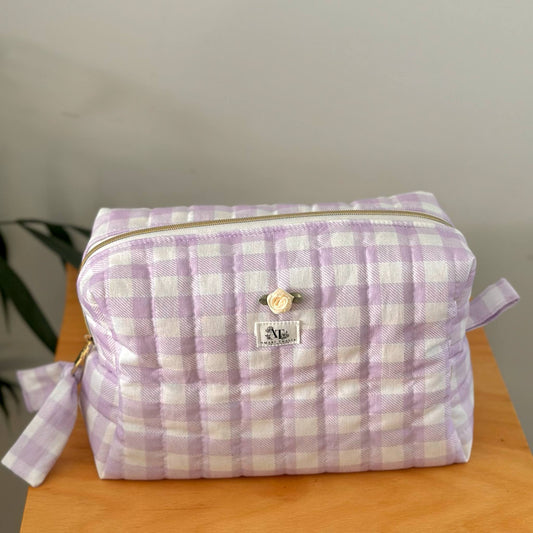Purple Gingham Makeup Bag